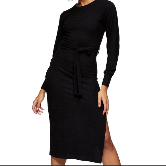 Long Sleeve Midi Belted Sweater Dress 